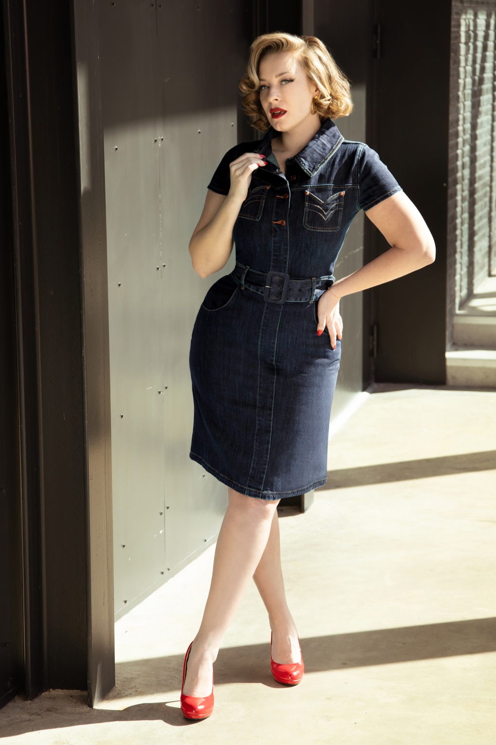 white christmas dresses The A-line Denim Mini Dress – Me&B main image 0