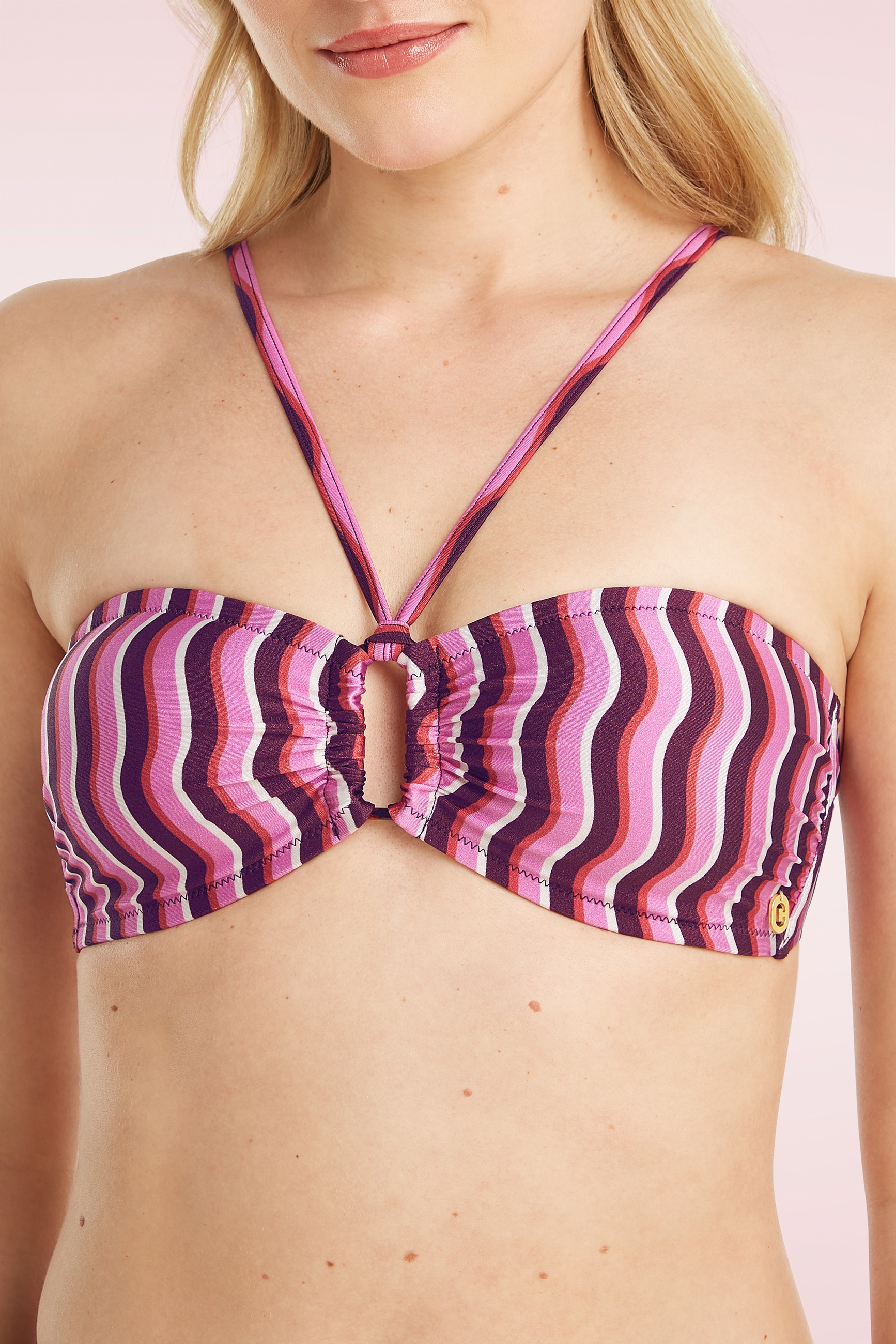 TC Beach - Bandeau Bikini Top in Groovy Waves Pink