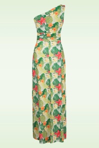 Vintage Chic for Topvintage - Olga Tropical Leaves One Shoulder Maxi Dress in Green 3