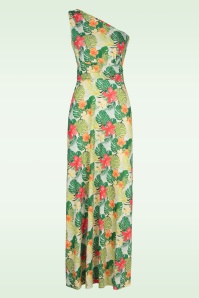 Vintage Chic for Topvintage - Olga Tropical Leaves One Shoulder Maxi Dress in Green