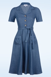 Very Cherry - Revers Denim midi jurk in indigo blauw