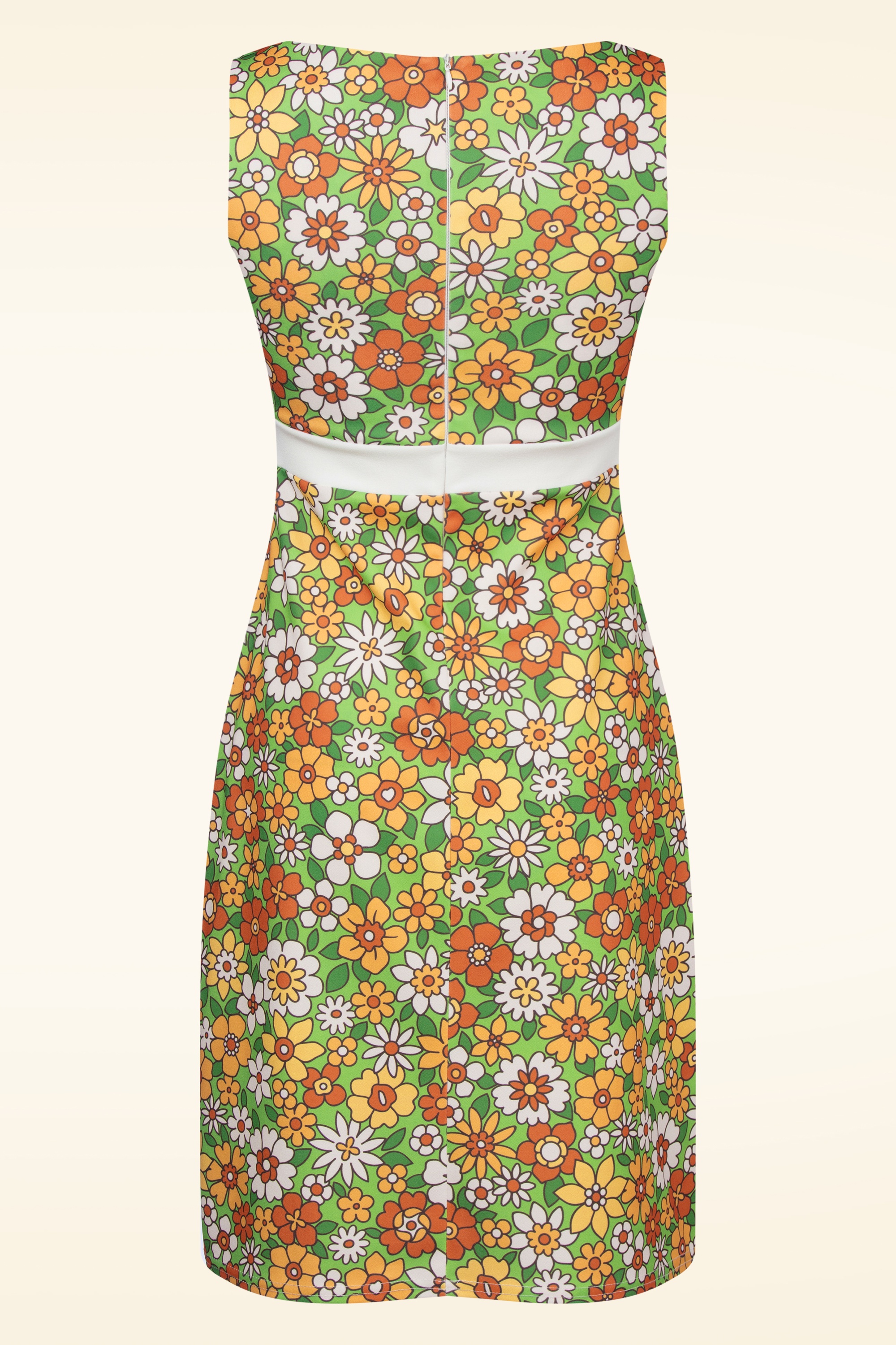 Vintage Chic for Topvintage - Sarah Floral jurk in groen en oranje 3