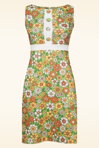 Vintage Chic for Topvintage - Sarah Floral jurk in groen en oranje