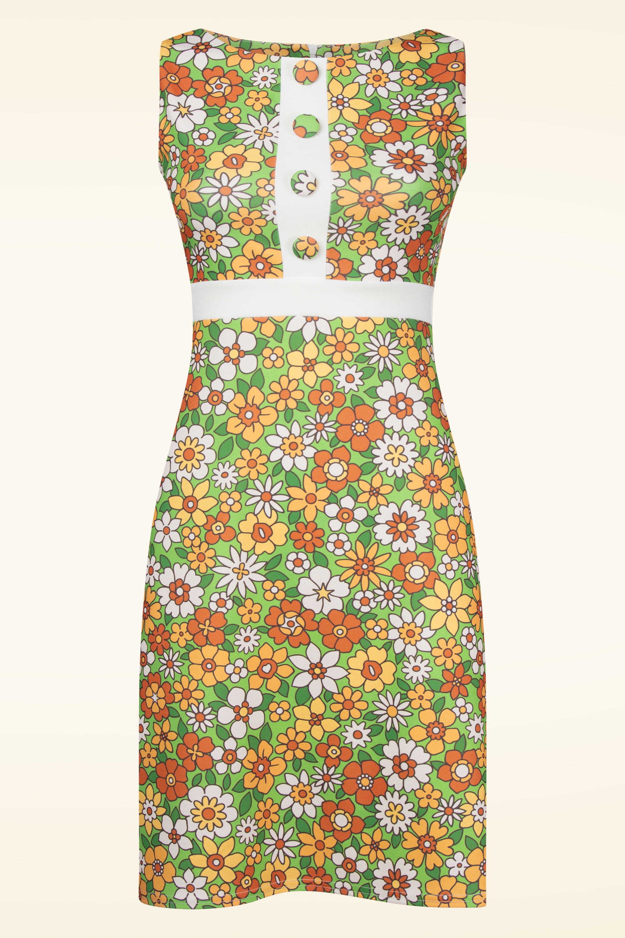 Vintage Chic for Topvintage - Sarah Floral jurk in groen en oranje
