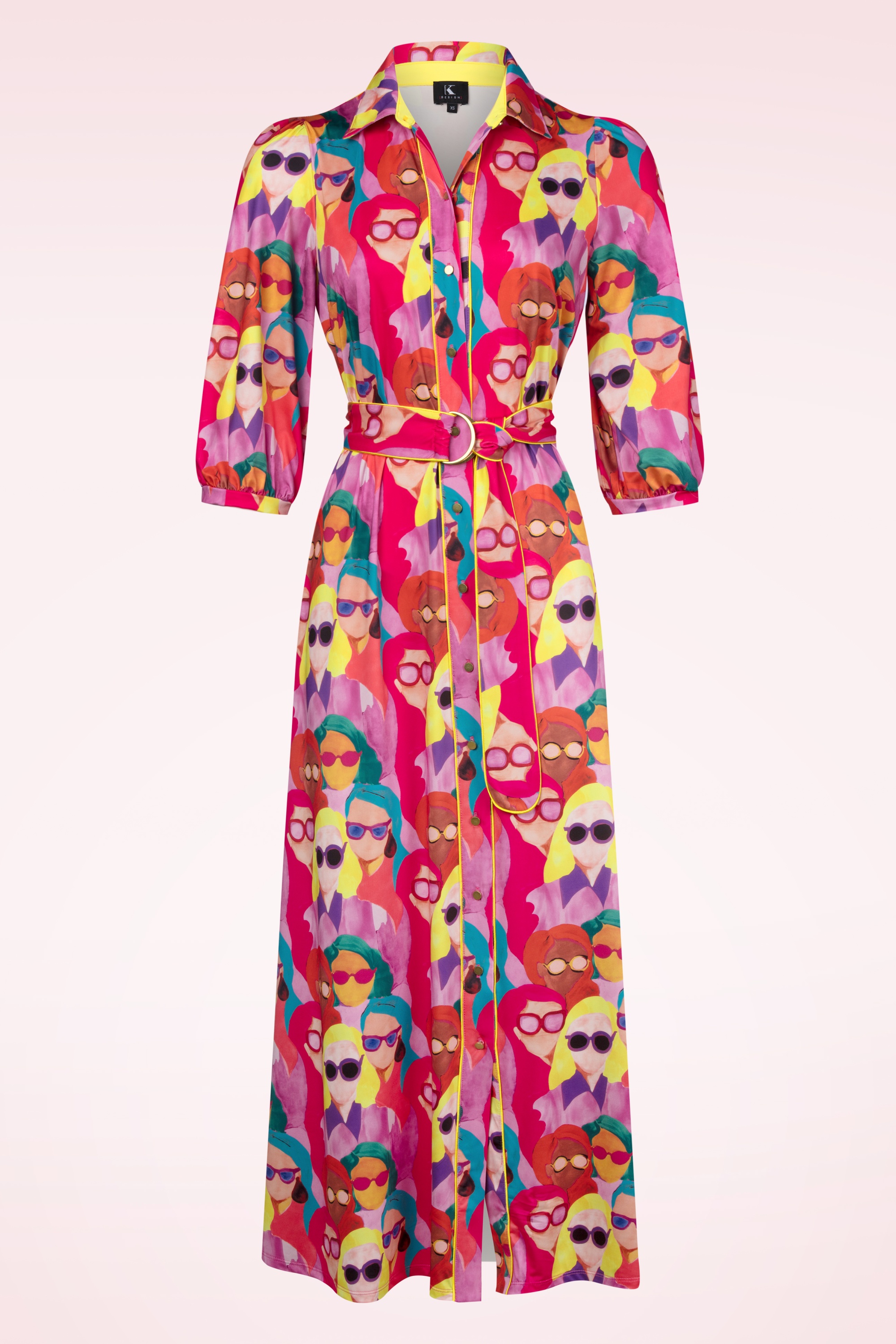 K-Design - Face Me Button Down maxi jurk in roze en multi 2