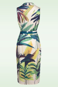K-Design - Lillian Leave Print Midi Dress in Cream and Green 4