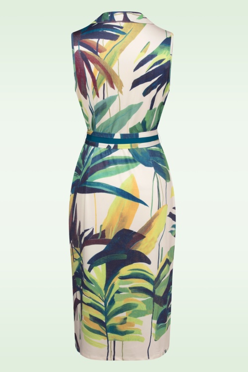 K-Design - Lillian Leave Print Midi Dress in Cream and Green 4