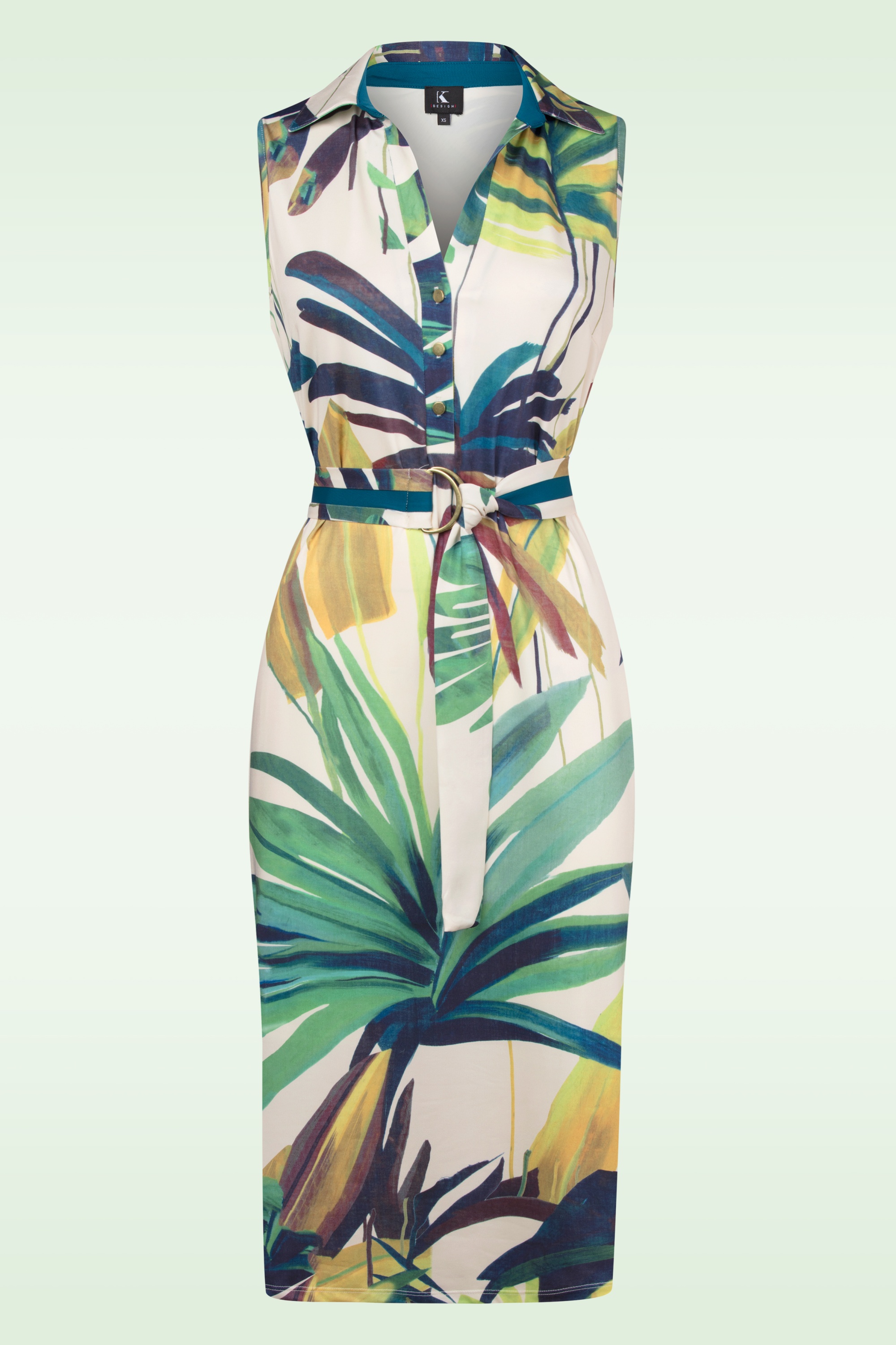 K-Design - Lillian Leave Print Midi Dress in Cream and Green 2