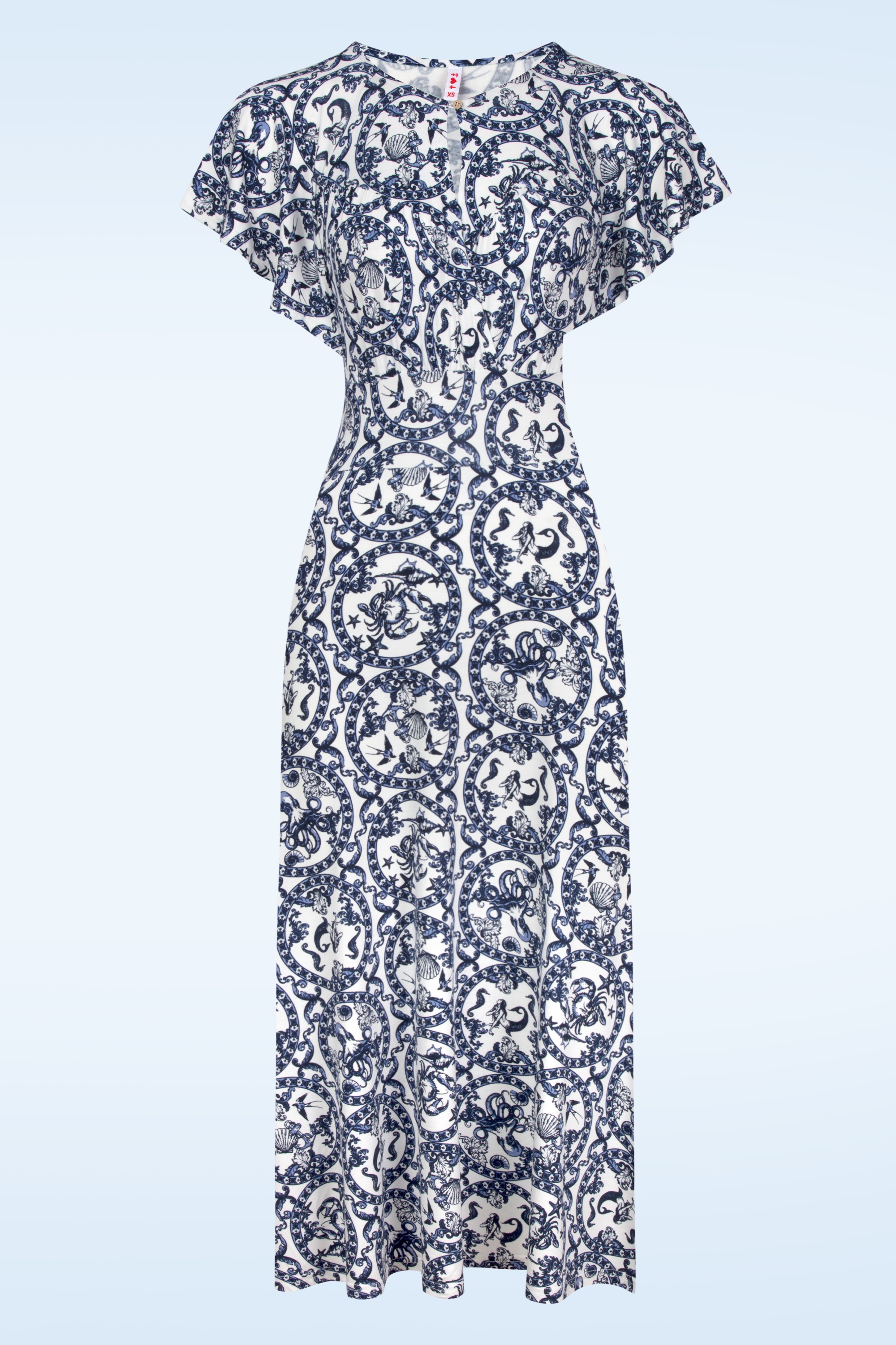 Blutsgeschwister - Lightest Wings maxi jurk in Sea Life Mosaic wit