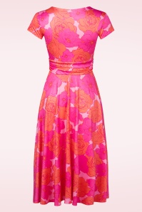 Vintage Chic for Topvintage - Andi Floral swing jurk in roze en oranje 3