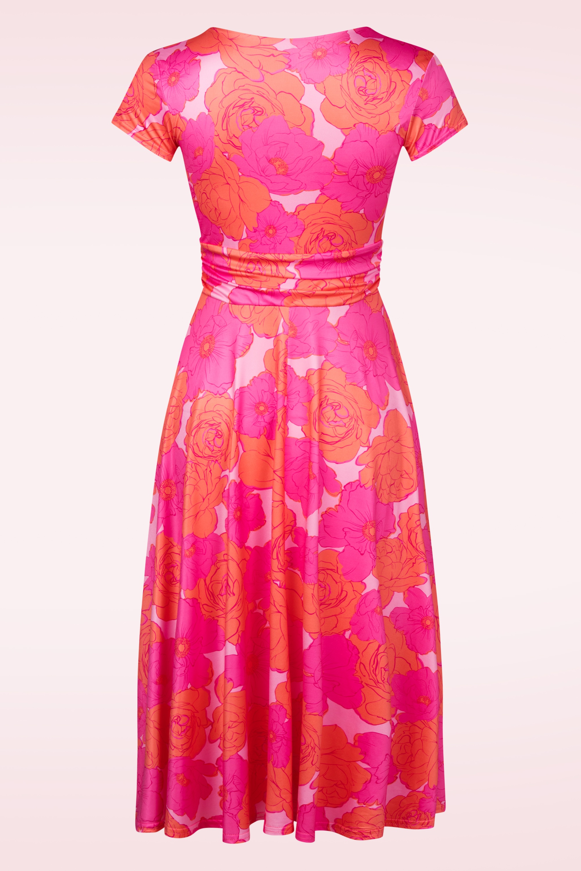 Vintage Chic for Topvintage - Andi Floral swing jurk in roze en oranje 3