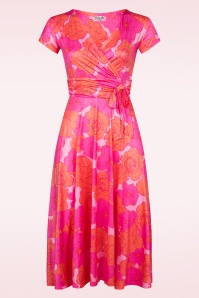 Vintage Chic for Topvintage - Andi Floral swing jurk in roze en oranje