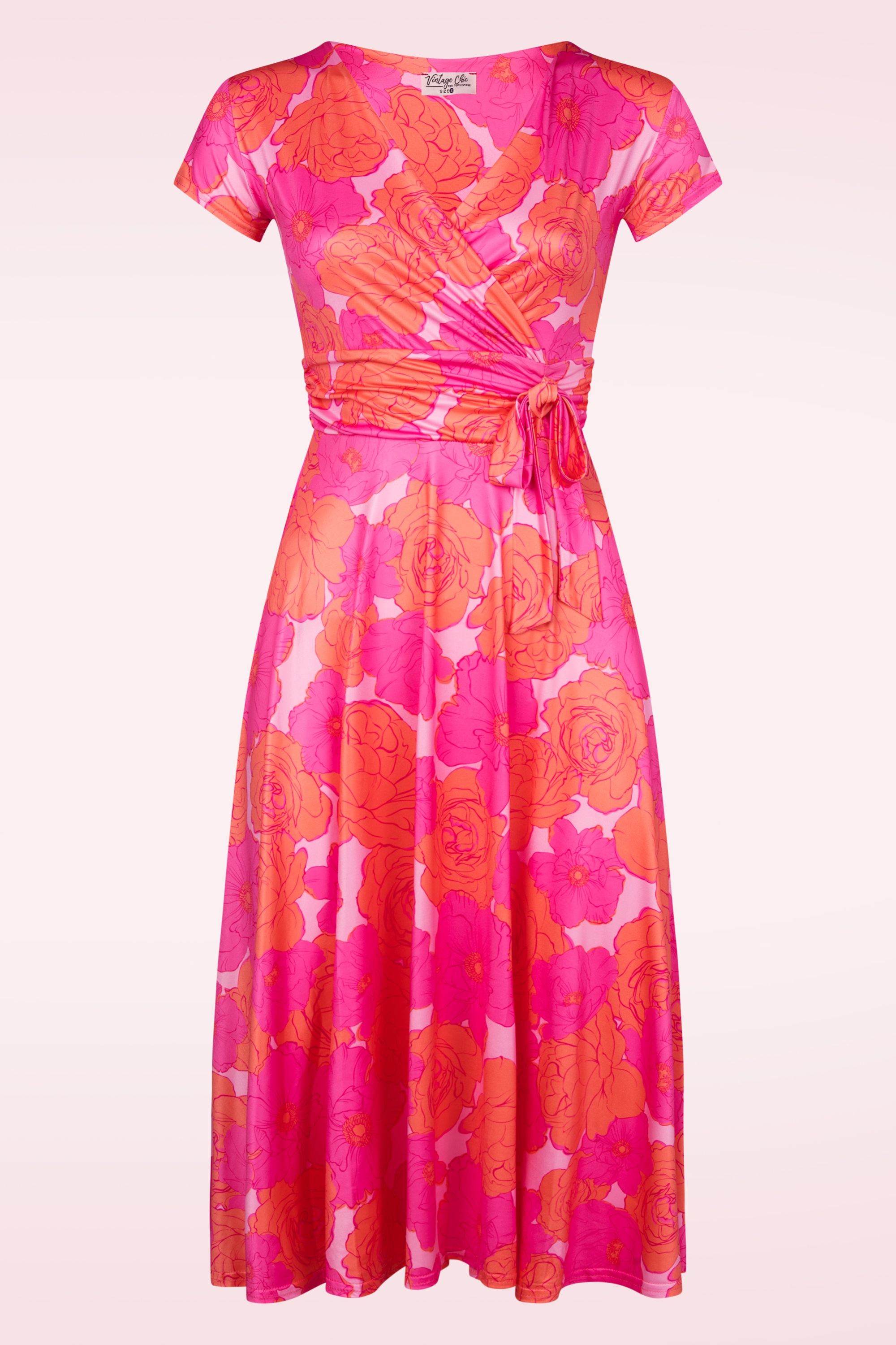 Vintage Chic for Topvintage - Andi Floral swing jurk in roze en oranje