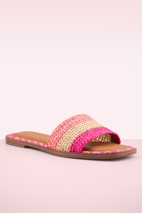 Tamaris - Serena Raffia Pantoletten in Rosa. 3