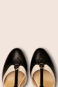 Charlie Stone - Luxe Parisienne T-Strap Pumps Années 50 en Noir et Crème 2