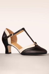 Charlie Stone - Luxe Parisienne T-Strap Pumps Années 50 en Noir et Crème 4