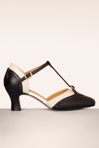Charlie Stone - Luxe Parisienne T-Strap Pumps Années 50 en Noir et Crème