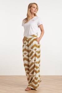 Smashed Lemon - Terri pantalon met wijde pijpen in wit en multi 2
