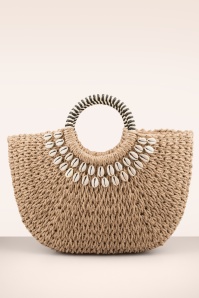 Smashed Lemon - Raffia Shell Boho Carry Bag in Sand
