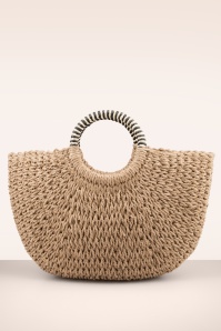 Smashed Lemon - Raffia Shell Boho Carry Bag in Sand 4