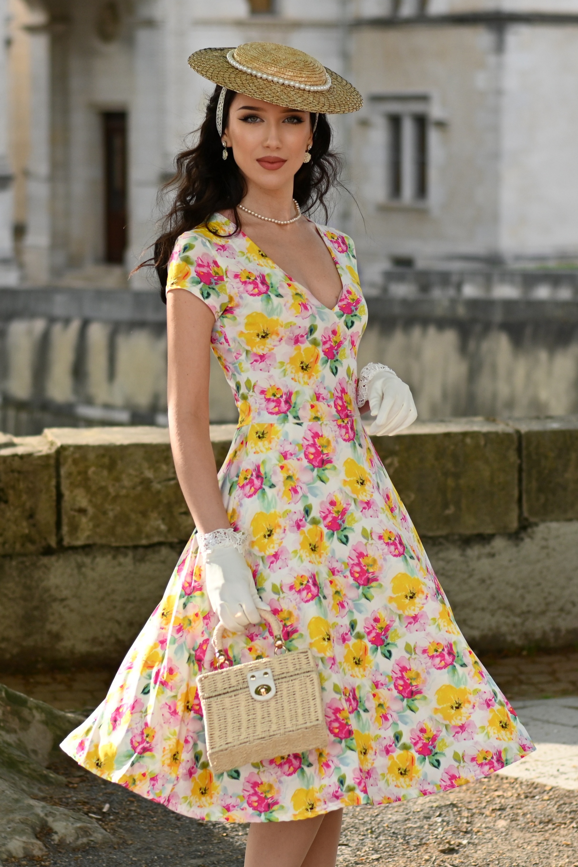Vintage Chic for Topvintage - Polly Floral Swing Dress in Yellow