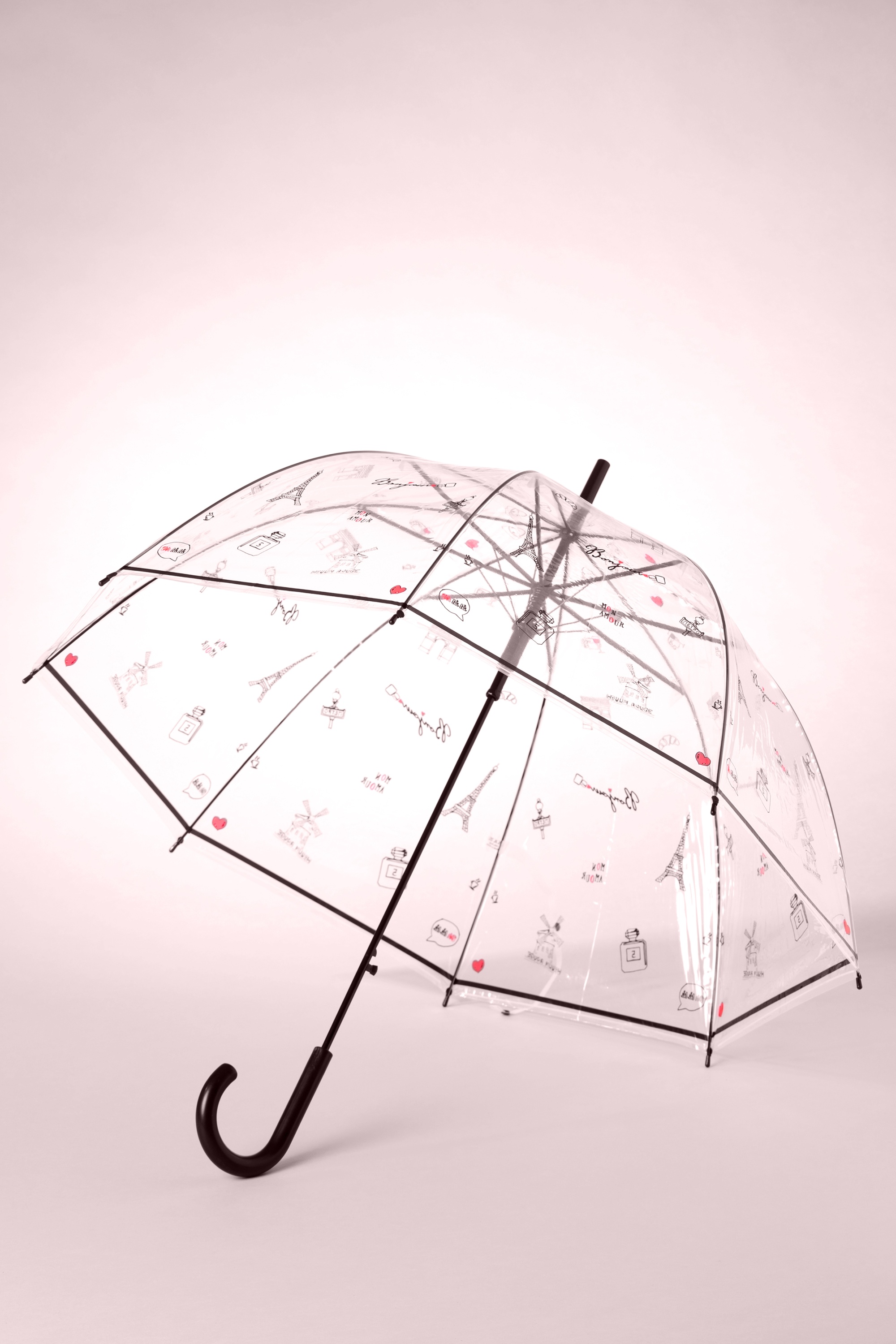 So Rainy - Bonjour Paris transparante koepelparaplu in zwart 3