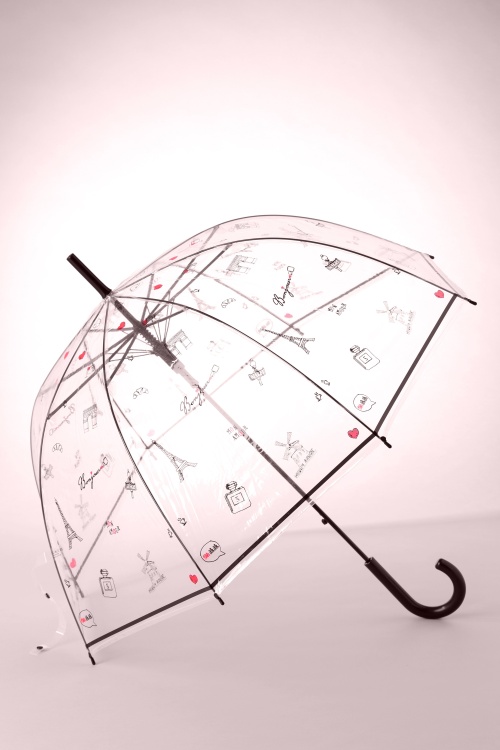 So Rainy - Bonjour Paris transparante koepelparaplu in zwart