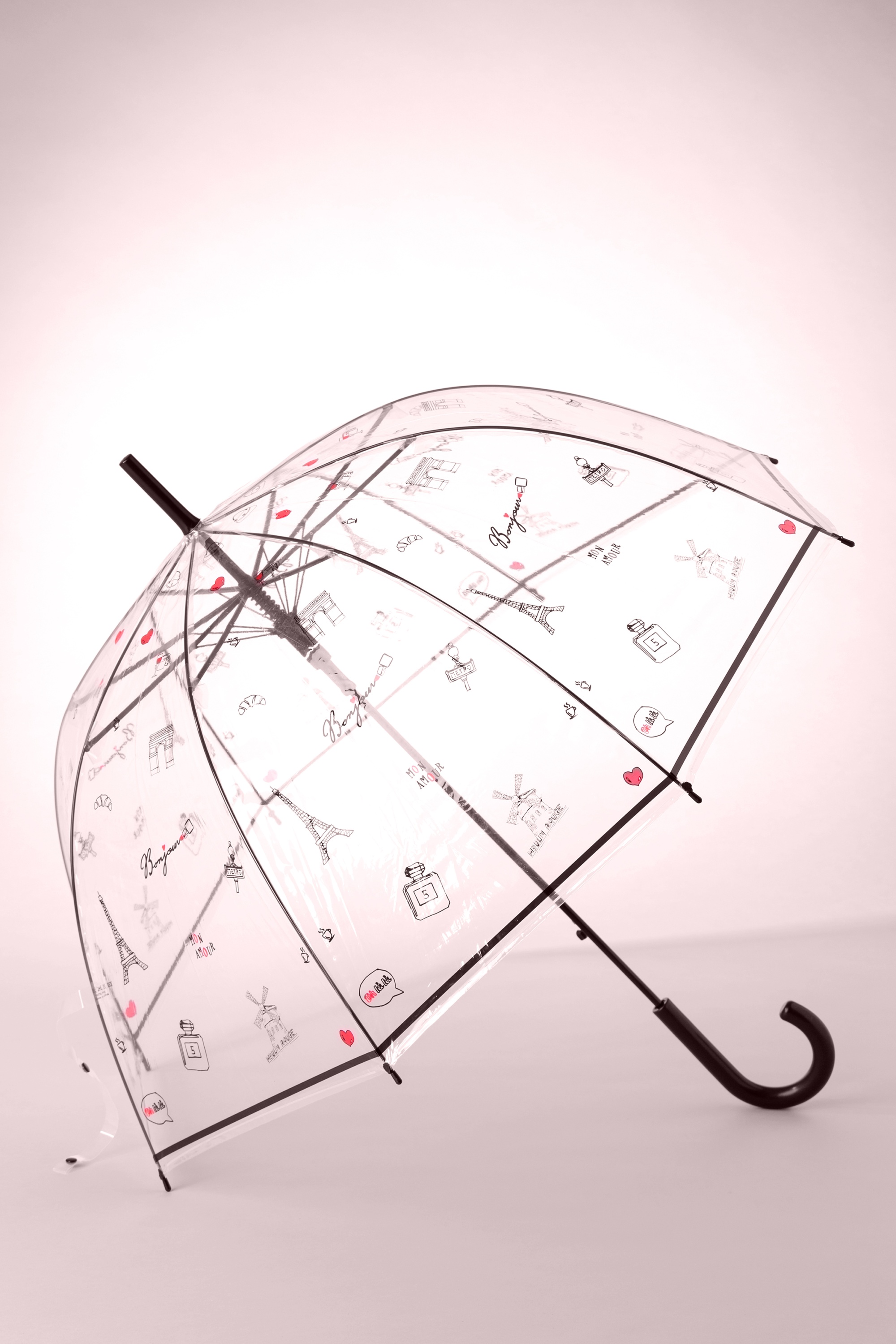 So Rainy - Bonjour Paris transparante koepelparaplu in zwart