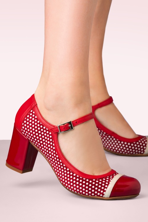 Nemonic - Charol lederen Mary Jane pumps in rood 2