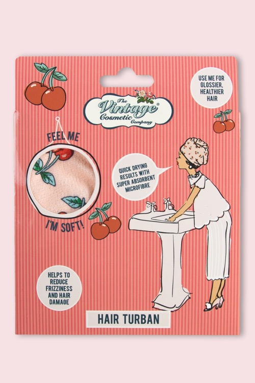 The Vintage Cosmetic Company - Cherry Print Hair Turban in Pink 2