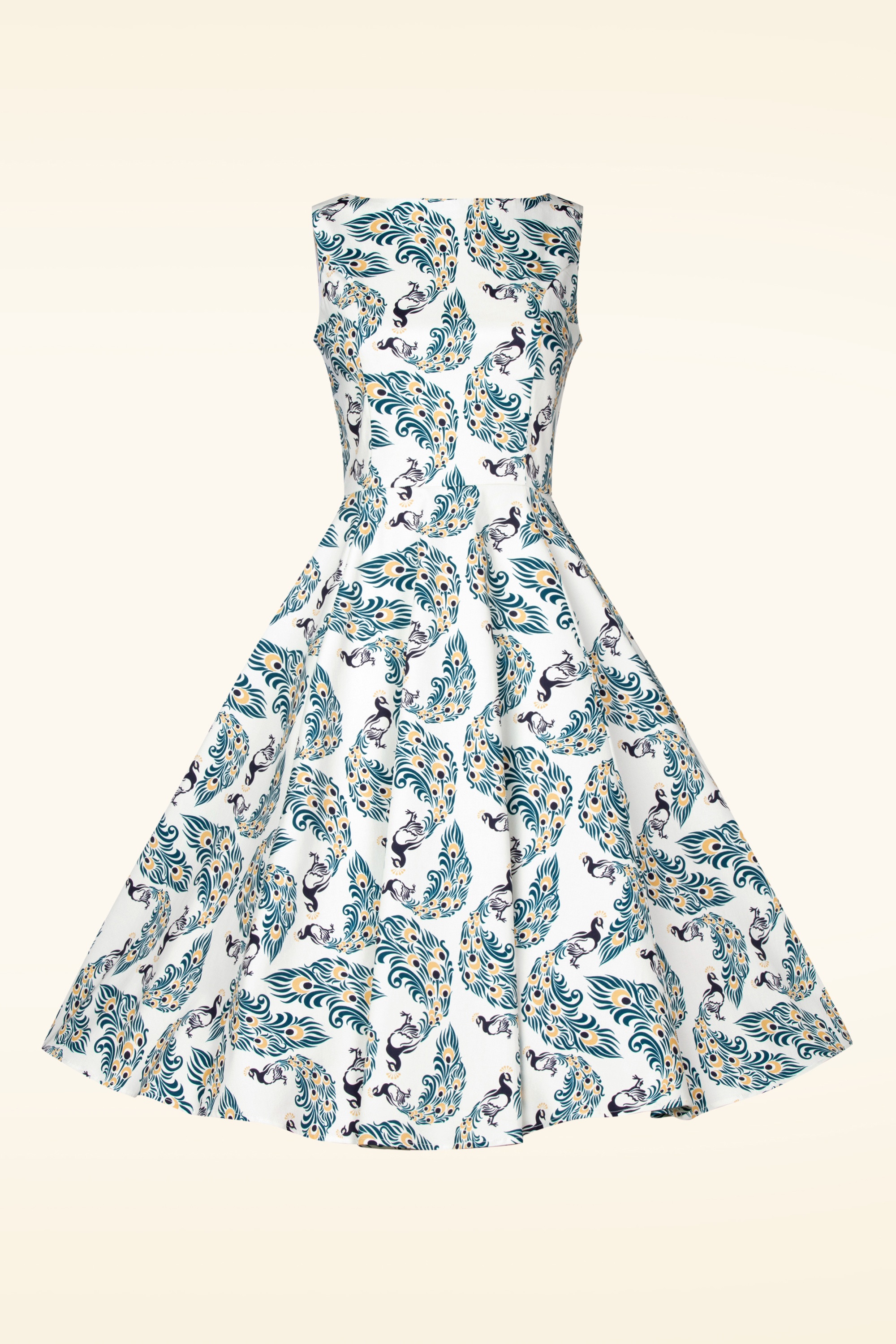 Topvintage Boutique Collection - Adriana Peacock Swing Kleid in Weiß. 5