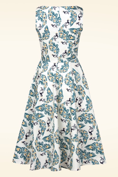 Topvintage Boutique Collection - Adriana Peacock Swing Kleid in Weiß. 8