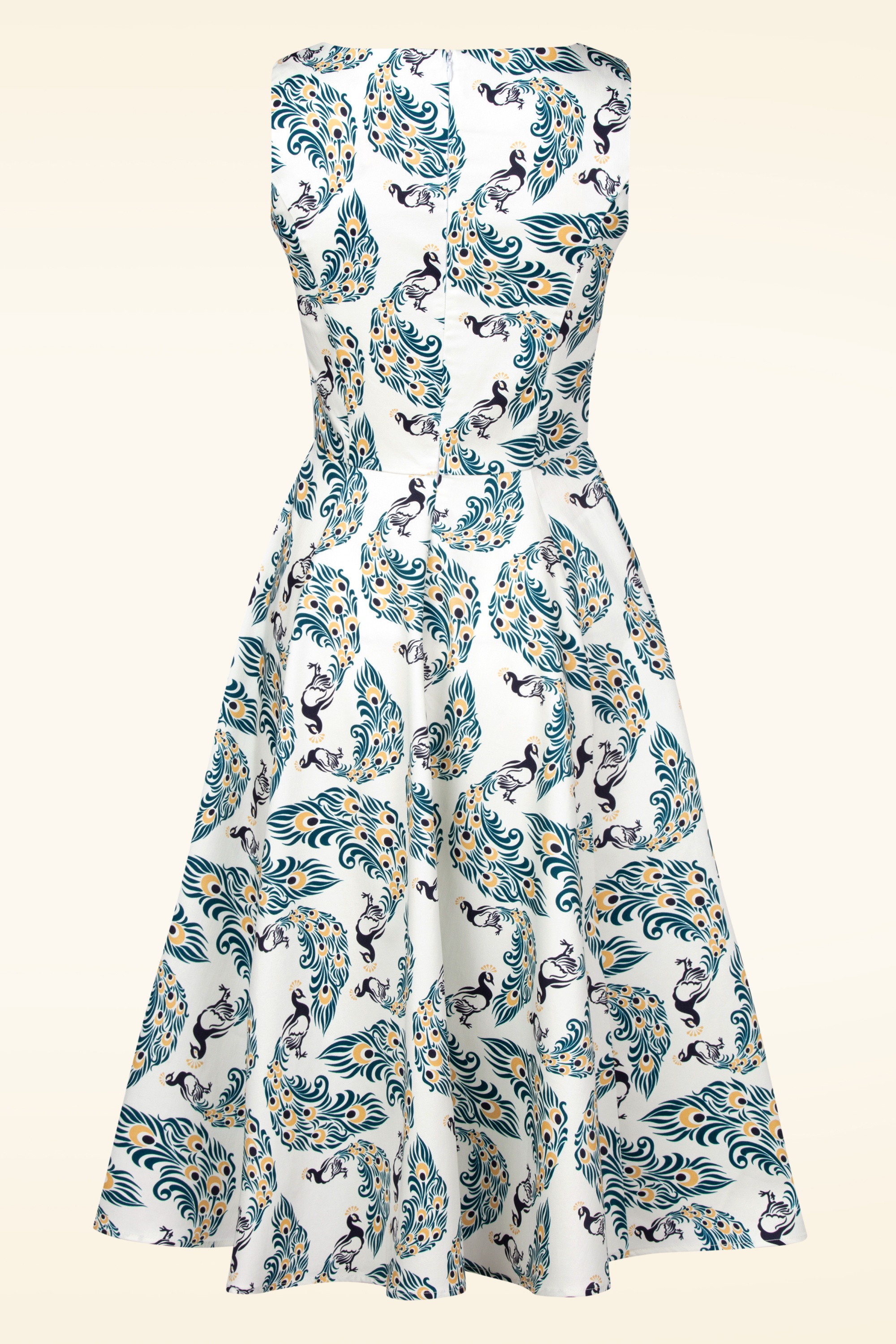 Topvintage Boutique Collection - Adriana Peacock Swing Kleid in Weiß. 8