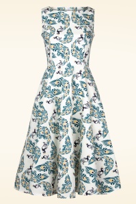 Topvintage Boutique Collection - Adriana Peacock Swing Kleid in Weiß. 3