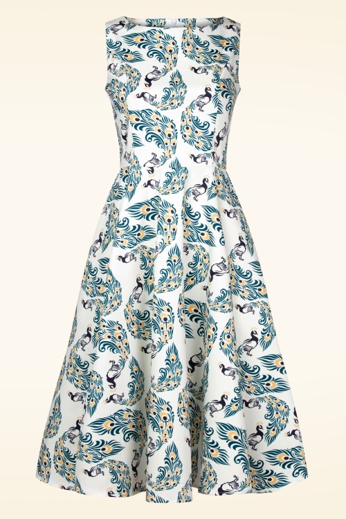 Topvintage Boutique Collection - Adriana Peacock Swing Kleid in Weiß. 3