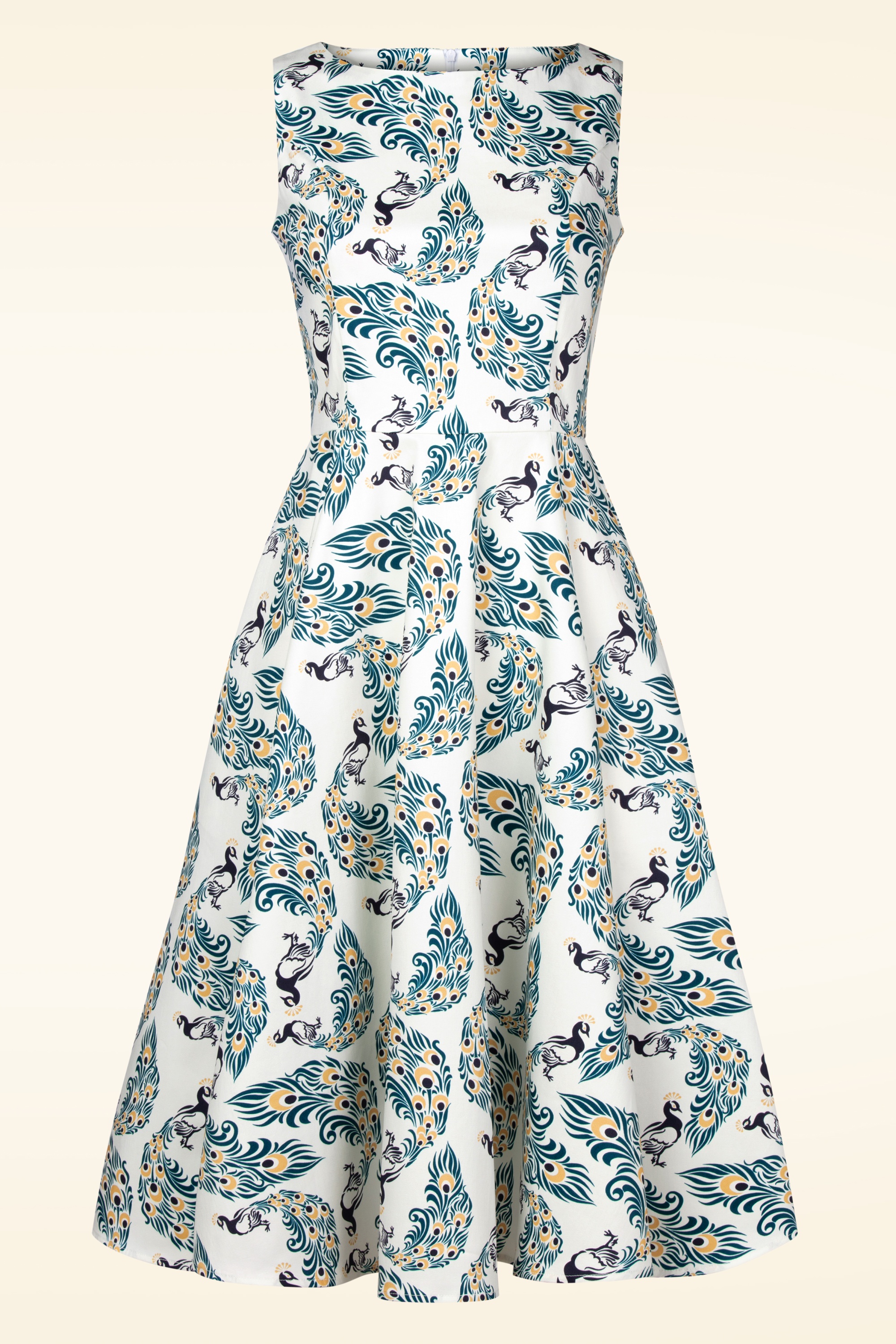 Topvintage Boutique Collection - Adriana Peacock Swing Kleid in Weiß. 3