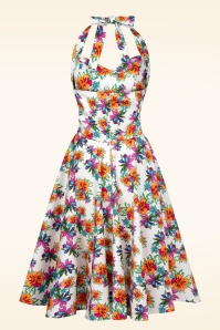 Topvintage Boutique Collection - Bettie Tropical Flower Swing Kleid in Weiß und Multi 8