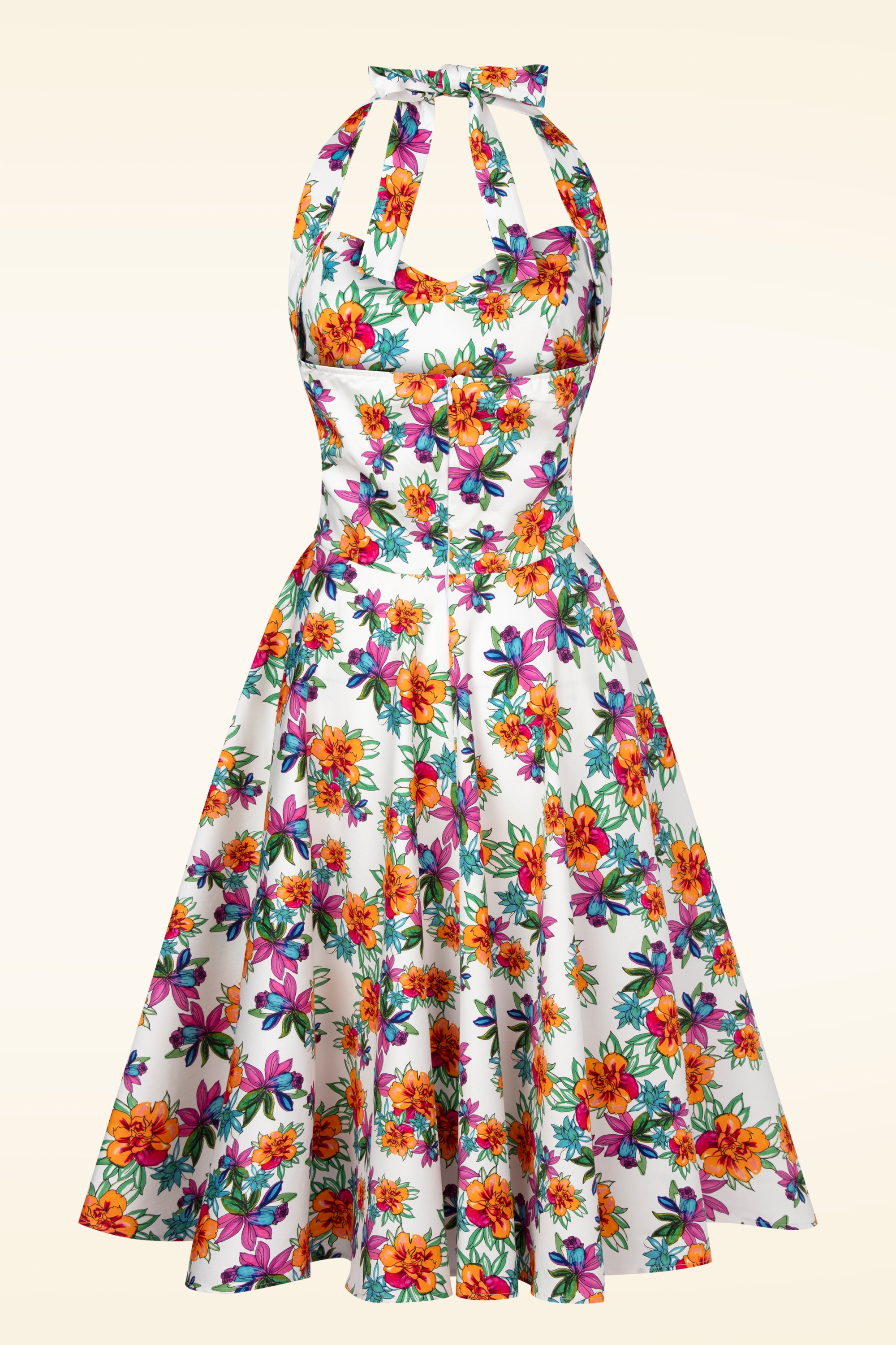Topvintage Boutique Collection - Bettie Tropical Flower Swing Kleid in Weiß und Multi 8