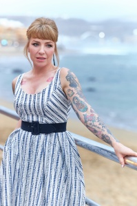 Miss Candyfloss - Arden Lee Striped Swing Dress in Navy and White 3