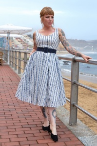 Miss Candyfloss - Arden Lee Striped Swing Dress in Navy and White