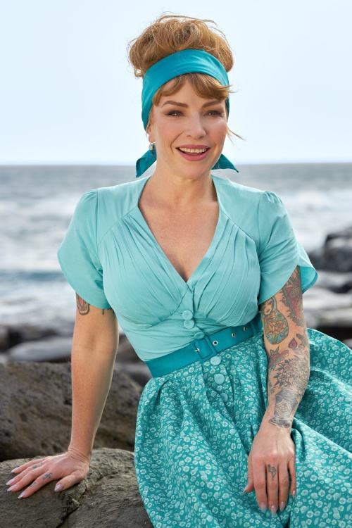 Miss Candyfloss - Susene Aquan swing jurk in aqua 2