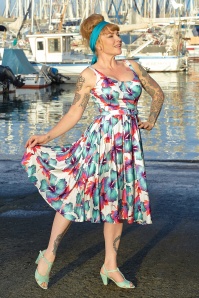 Miss Candyfloss - Flava Lee Hibiscus swing jurk in wit en multi 3