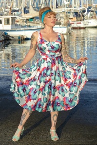 Miss Candyfloss - Flava Lee Hibiscus swing jurk in wit en multi