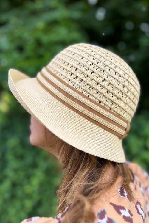Bronté - Diana Straw Crochet Cloche Hat in Sand