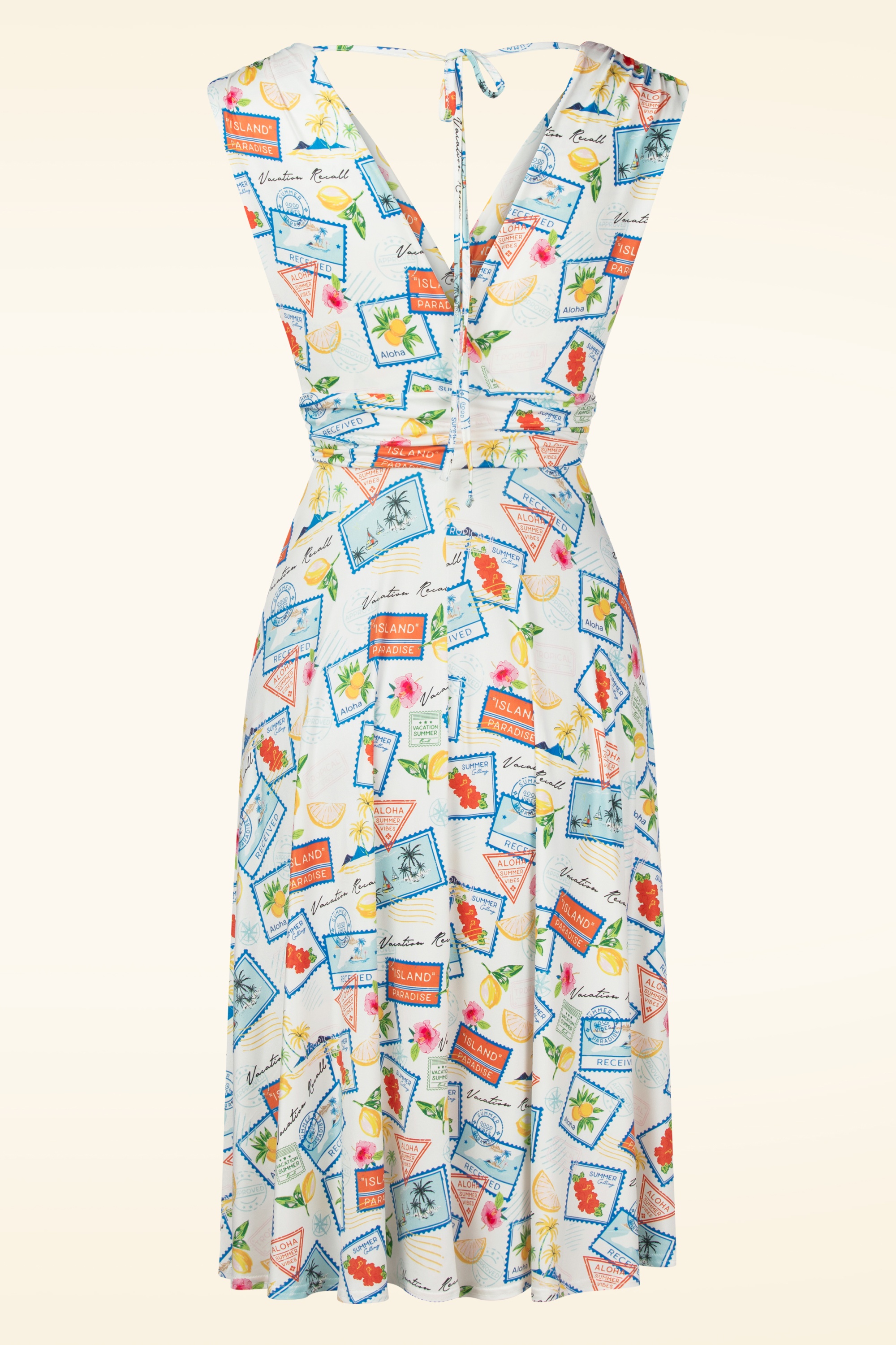Vintage Chic for Topvintage - Jane Aloha swing jurk in wit en multi 3