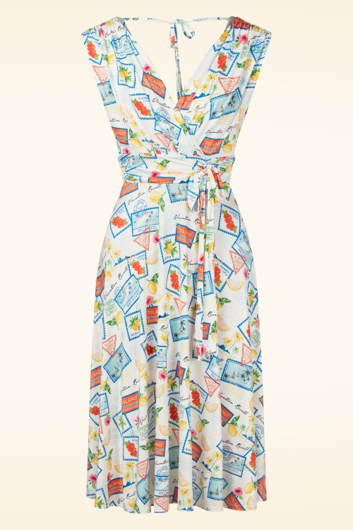 Vintage Chic for Topvintage - Jane Aloha swing jurk in wit en multi