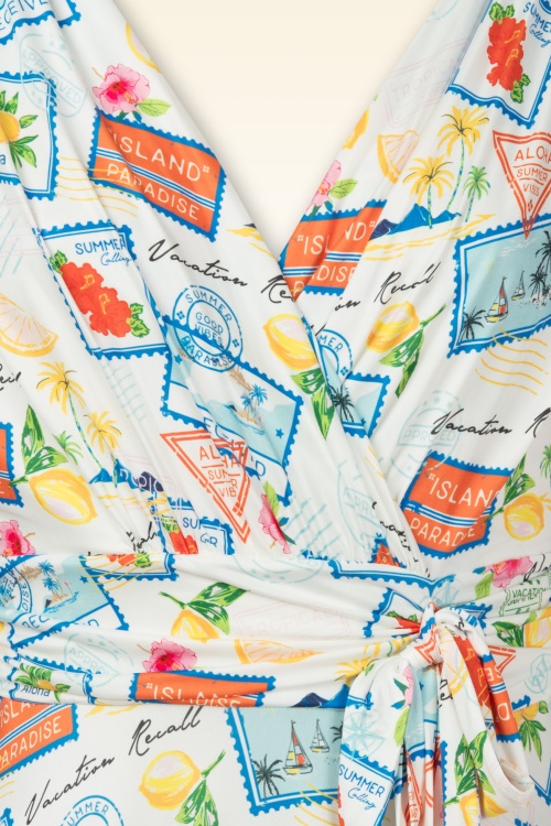 Vintage Chic for Topvintage - Jane Aloha swing jurk in wit en multi 2