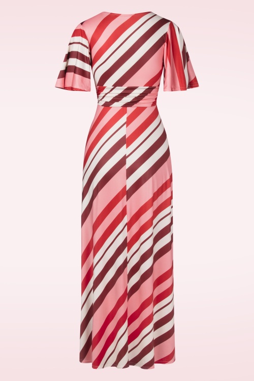 Vintage Chic for Topvintage - Fiona Striped maxi jurk in rood en roze 3
