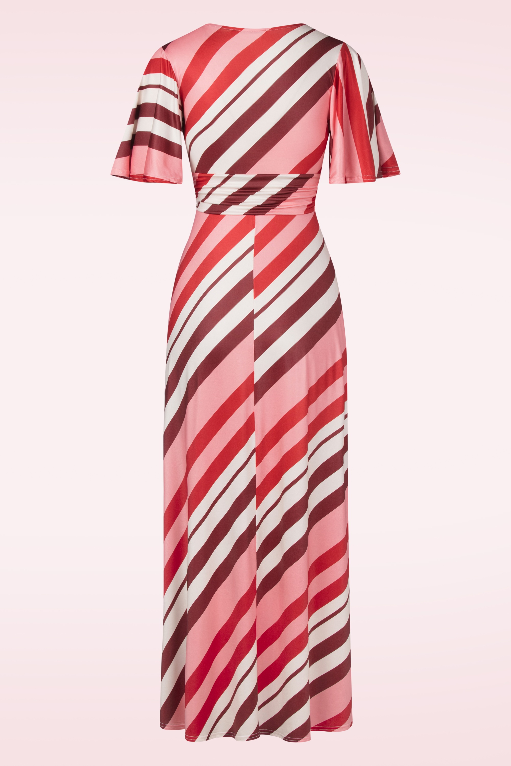 Vintage Chic for Topvintage - Fiona Striped maxi jurk in rood en roze 3