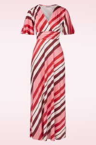 Vintage Chic for Topvintage - Fiona Striped maxi jurk in rood en roze